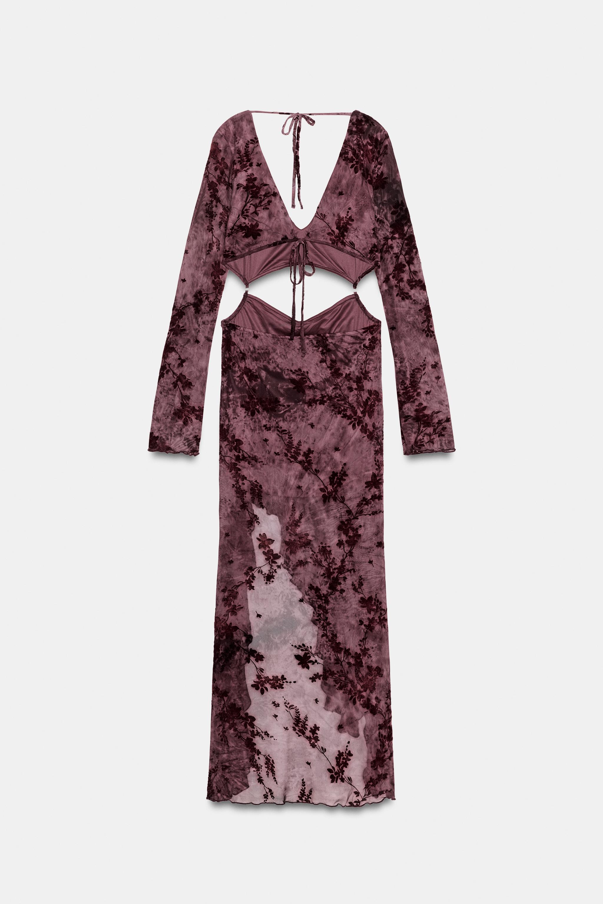 ROBE CUT OUT ASYMÉTRIQUE EN TULLE FLOQUÉ